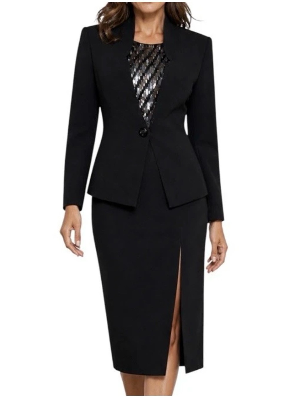 Vintage Daymor Couture Sequin Illusion Dress Suit Set Size 6 Formal Glam